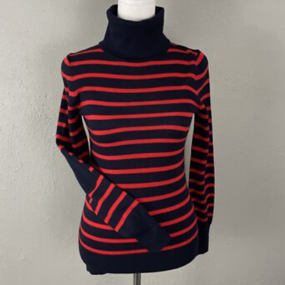 J. Crew Red and Black Turtleneck Sweater